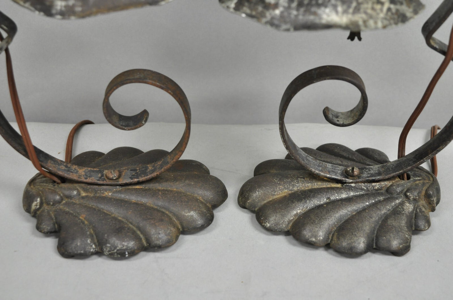 Antique Arts & Crafts Hand Hammered Metal Small Lantern Table Lamps - a Pair