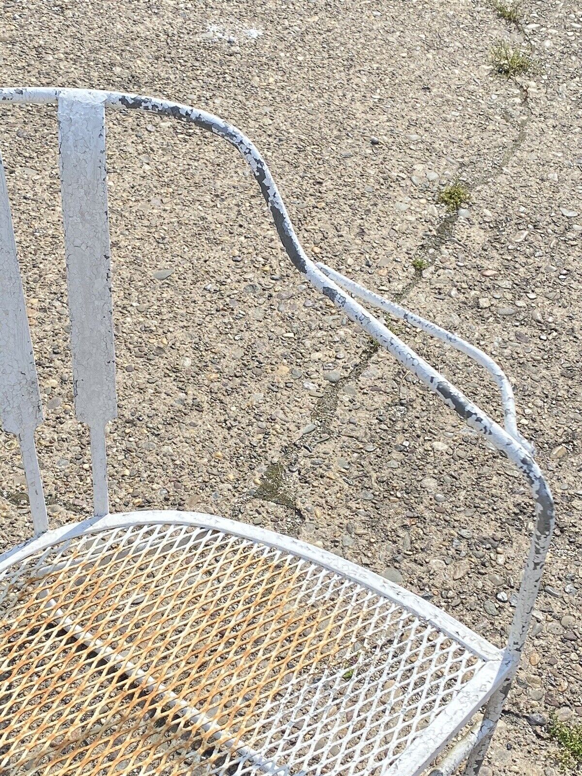 Vtg Mid Century Modern Wrought Iron White Sculptural Garden Patio Loveseat Sofa