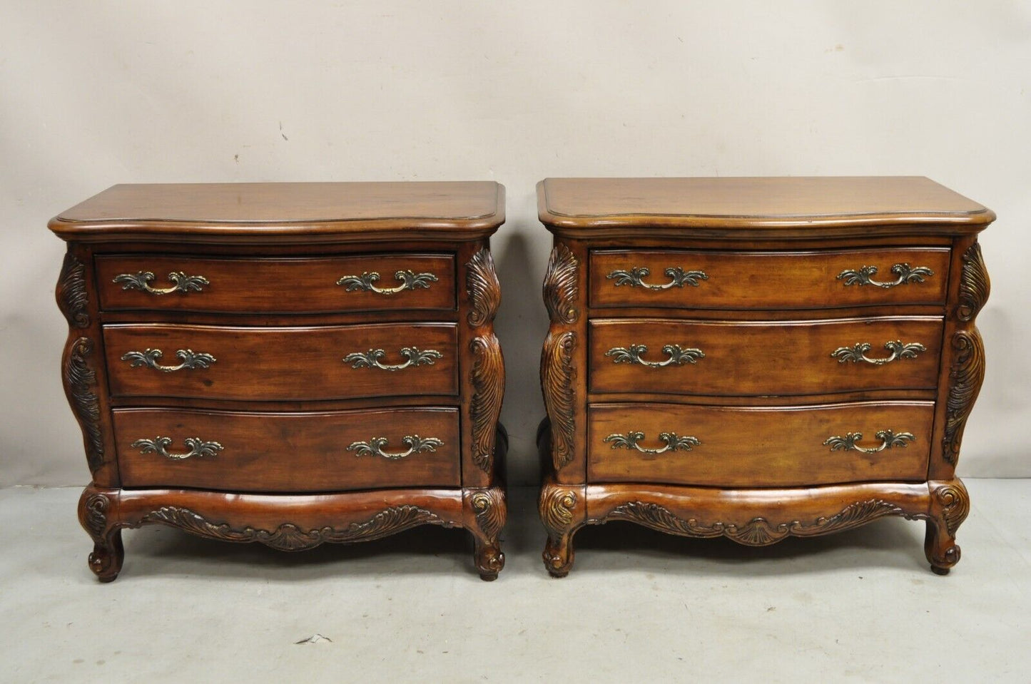 Lane French Provincial Cherry Wood Three Drawer Bed Side Chest Nightstand - Pair