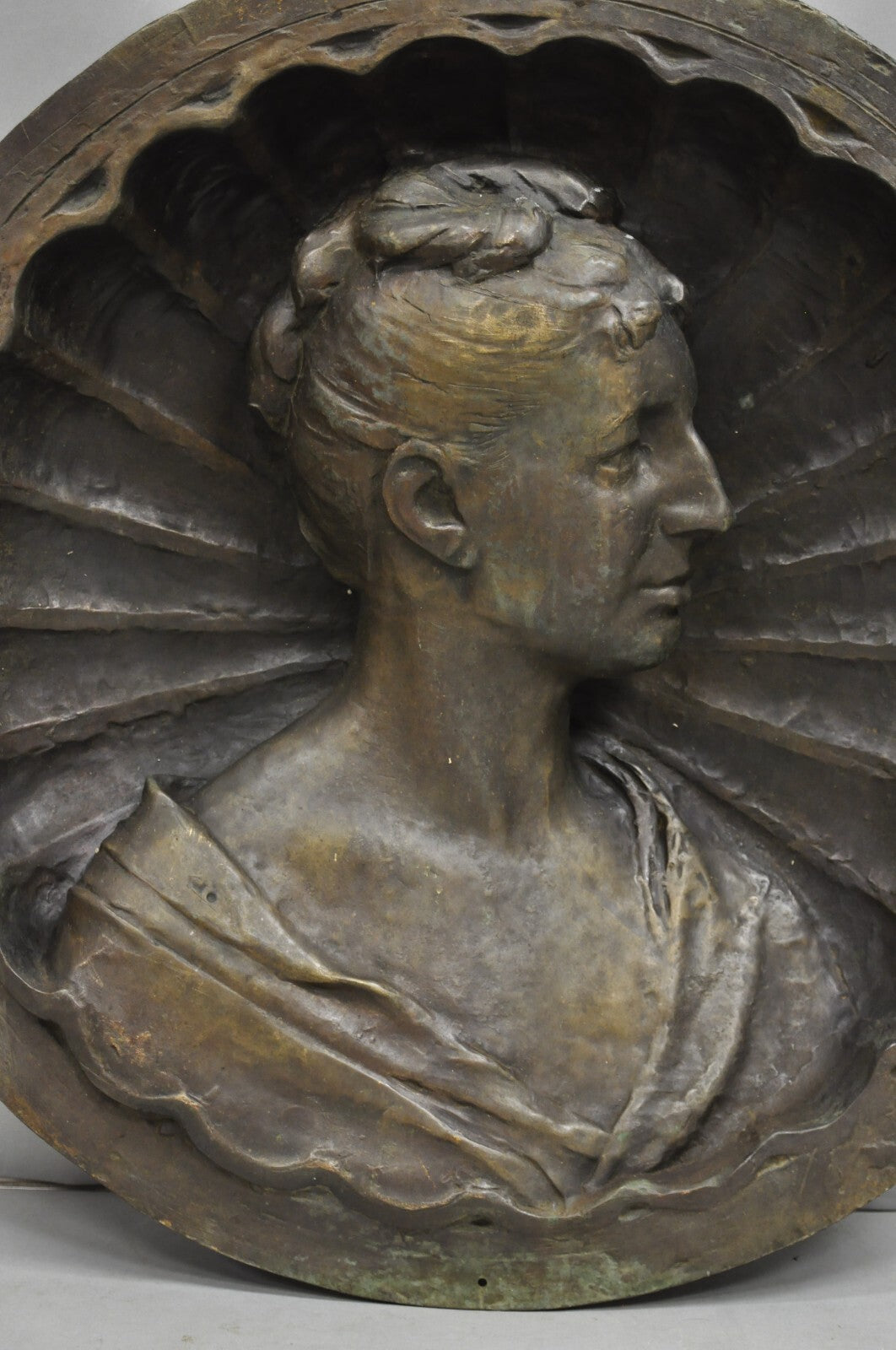 Antique Italian Woman Bust Large 25" Bronze Relief Repousse Monument Plaque
