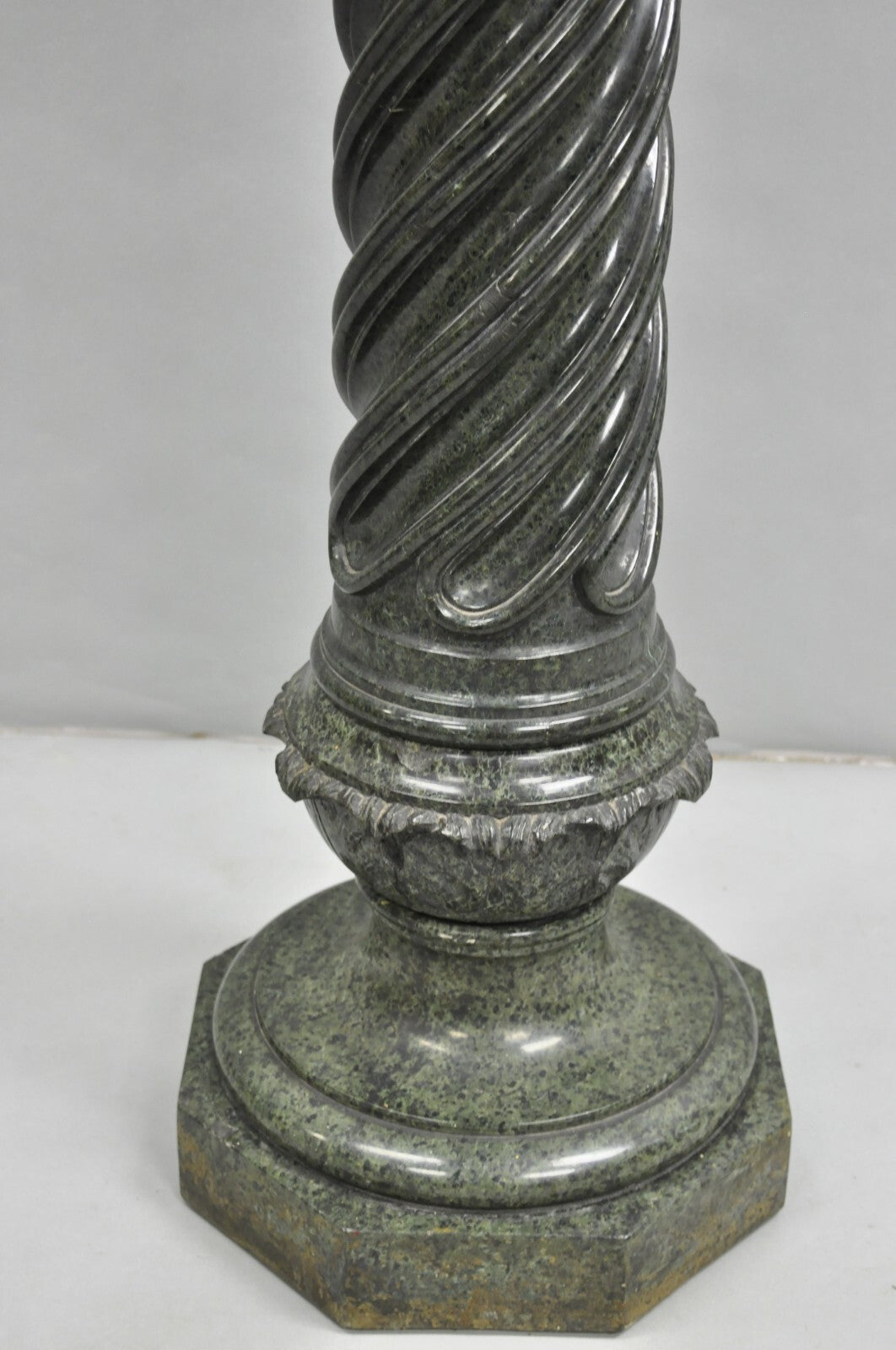 Antique Italian Green Marble Empire Classical Spiral Carved Column Pedestal