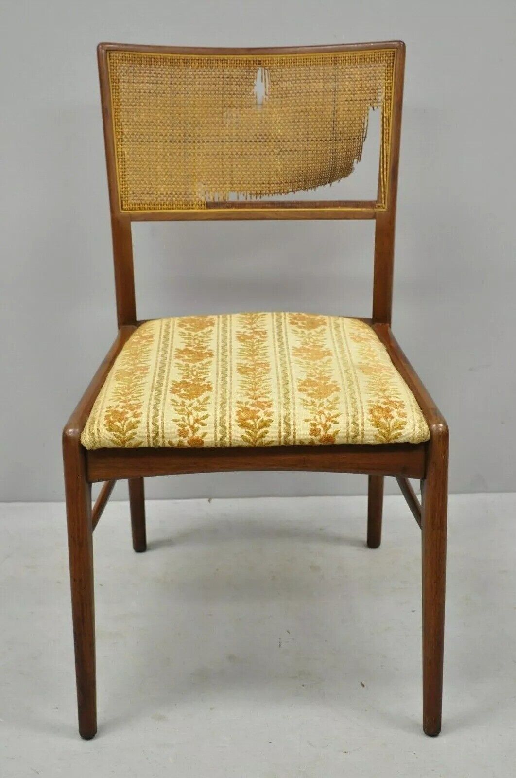 Vintage Mid Century Modern Paul McCobb Style Walnut Cane Dining Chairs - Set 4