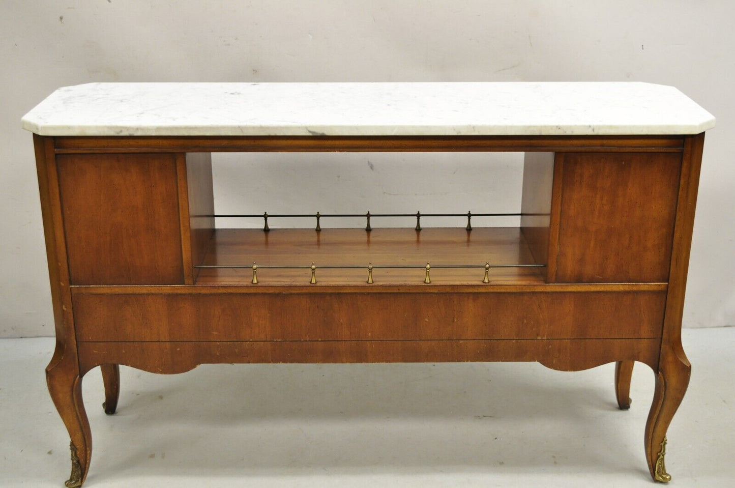 Weiman French Louis XV Style Marble Top Fruitwood Server Cabinet Console Table