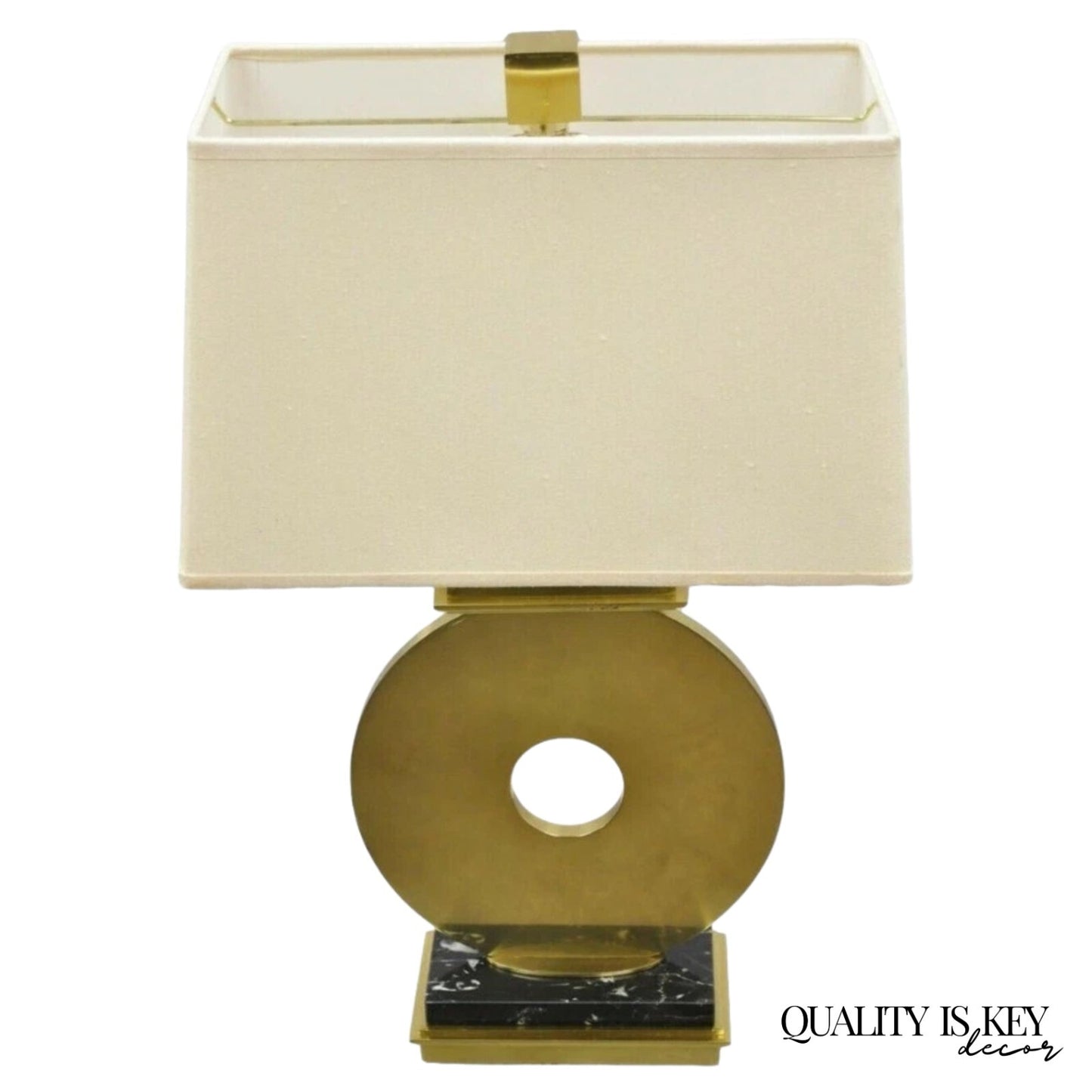 Robert Abbey Tic-Tac-Toe Bronze Brass Ring Marble Base Table Lamp w/ Shade