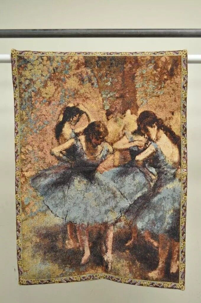 35"x25" French Wall Hanging Tapestry Jacquard Ballet Dancers in Blue Edgar Degas