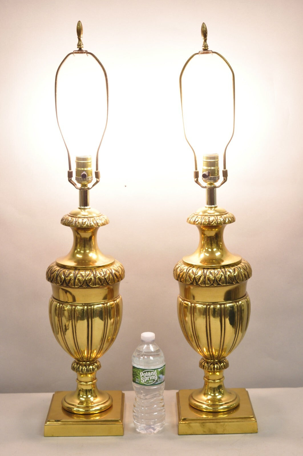 Vintage French Empire Style Gold Brass Metal Urn Form Table Lamps - a Pair