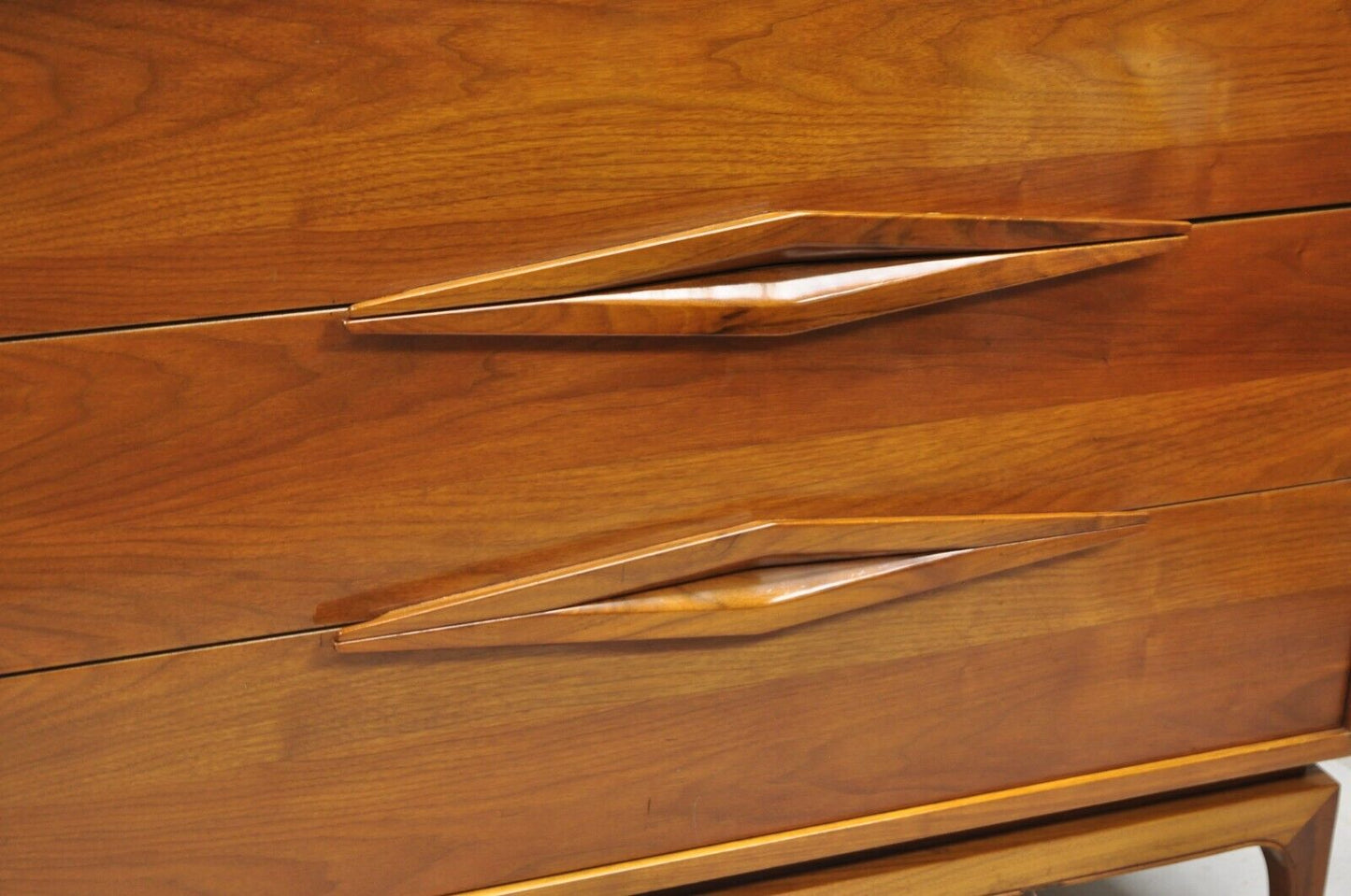 Vintage Mid Century Danish Modern Sculpted Walnut Long Dresser Credenza
