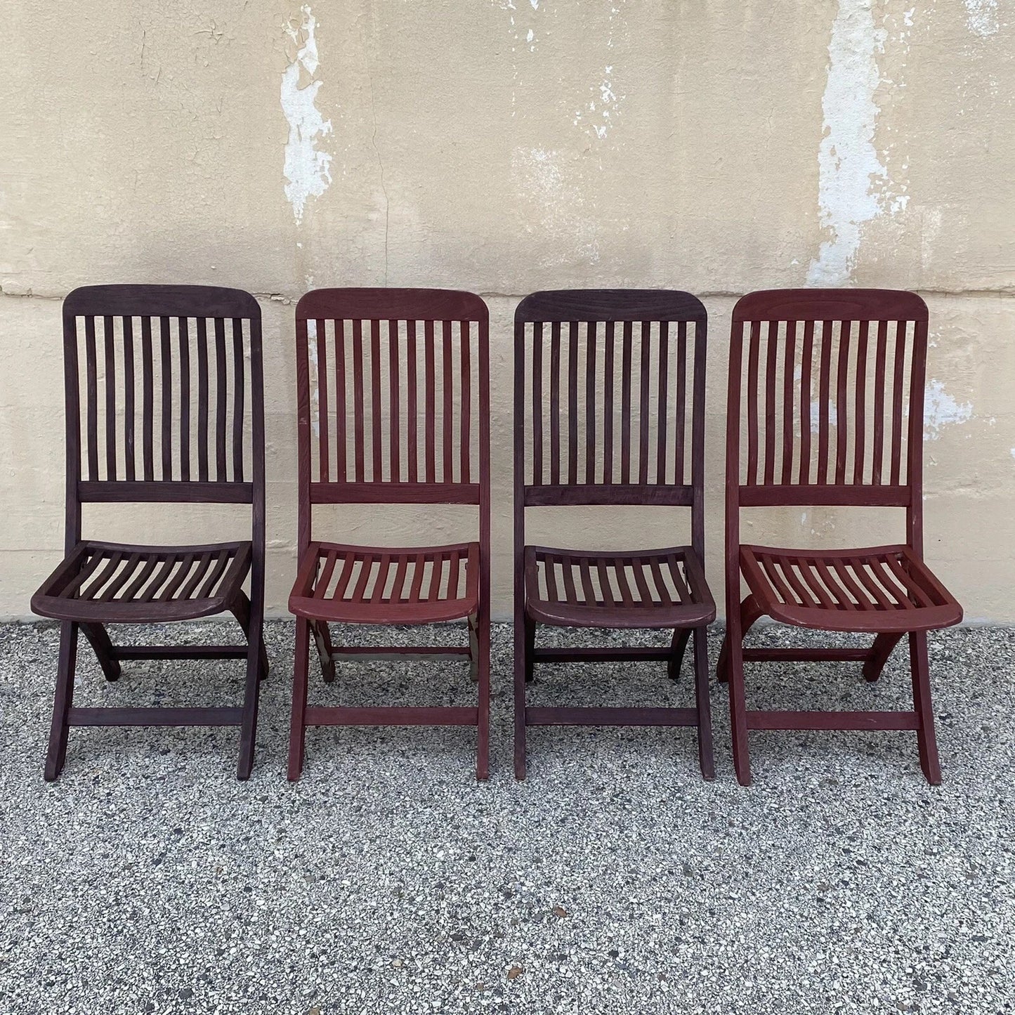 Slatted Teak Wood Garden Patio Folding Chairs by Outdoor Classics - Set of 4
