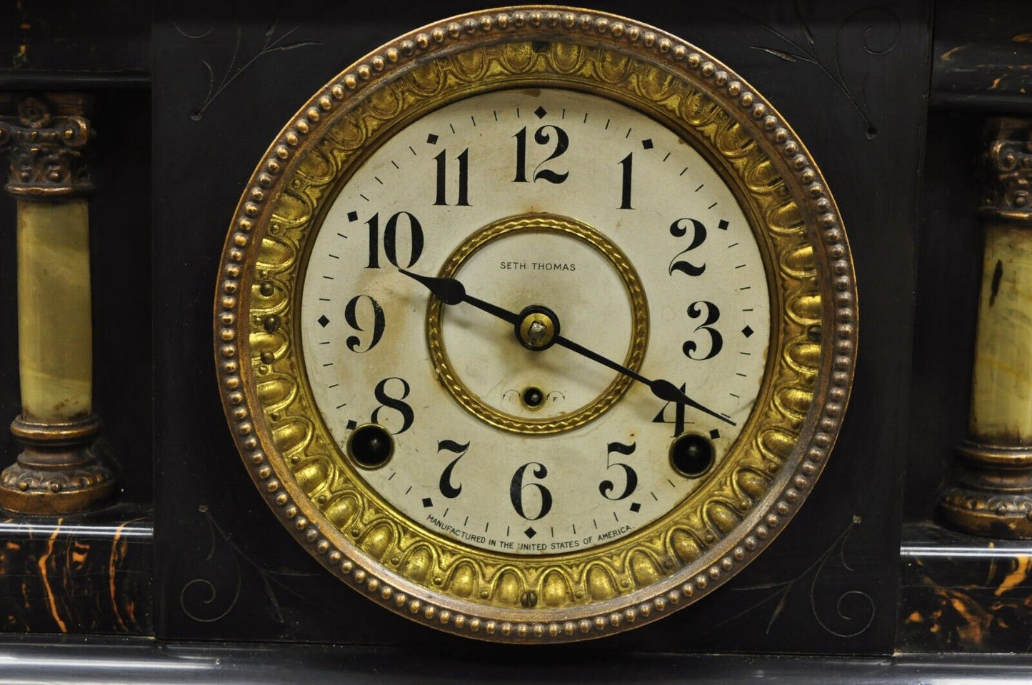 Antique Seth Thomas Adamantine Victorian Faux Marble Shelf Mantel Clock
