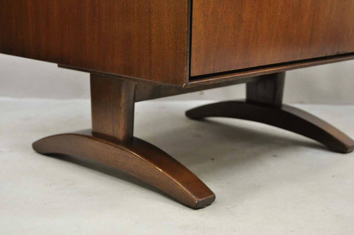 Vintage Mid Century Modern Walnut Double Pedestal Base Nightstand Bedside Table