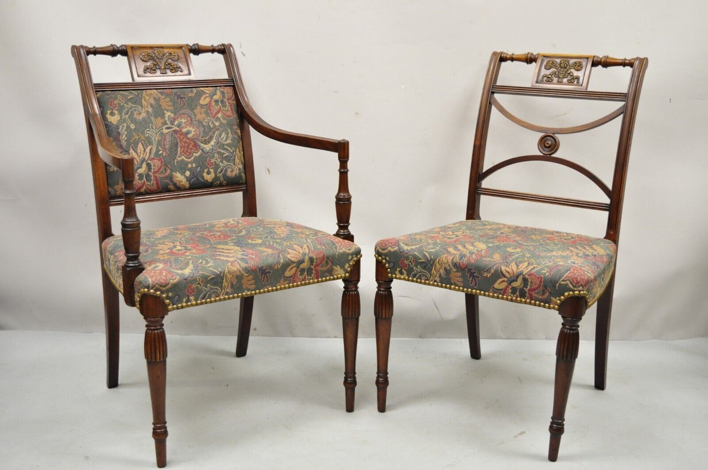 Vintage Mahogany English Sheraton Style Dining Chairs Prince of Wales - Set of 6