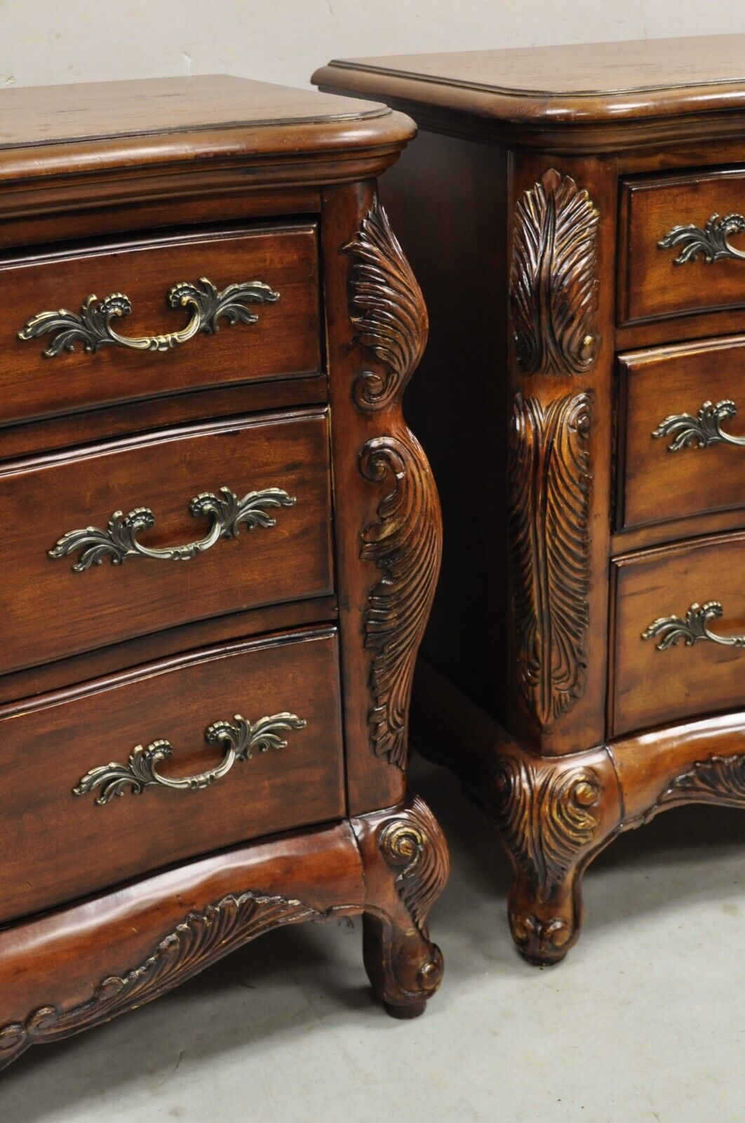 Lane French Provincial Cherry Wood Three Drawer Bed Side Chest Nightstand - Pair