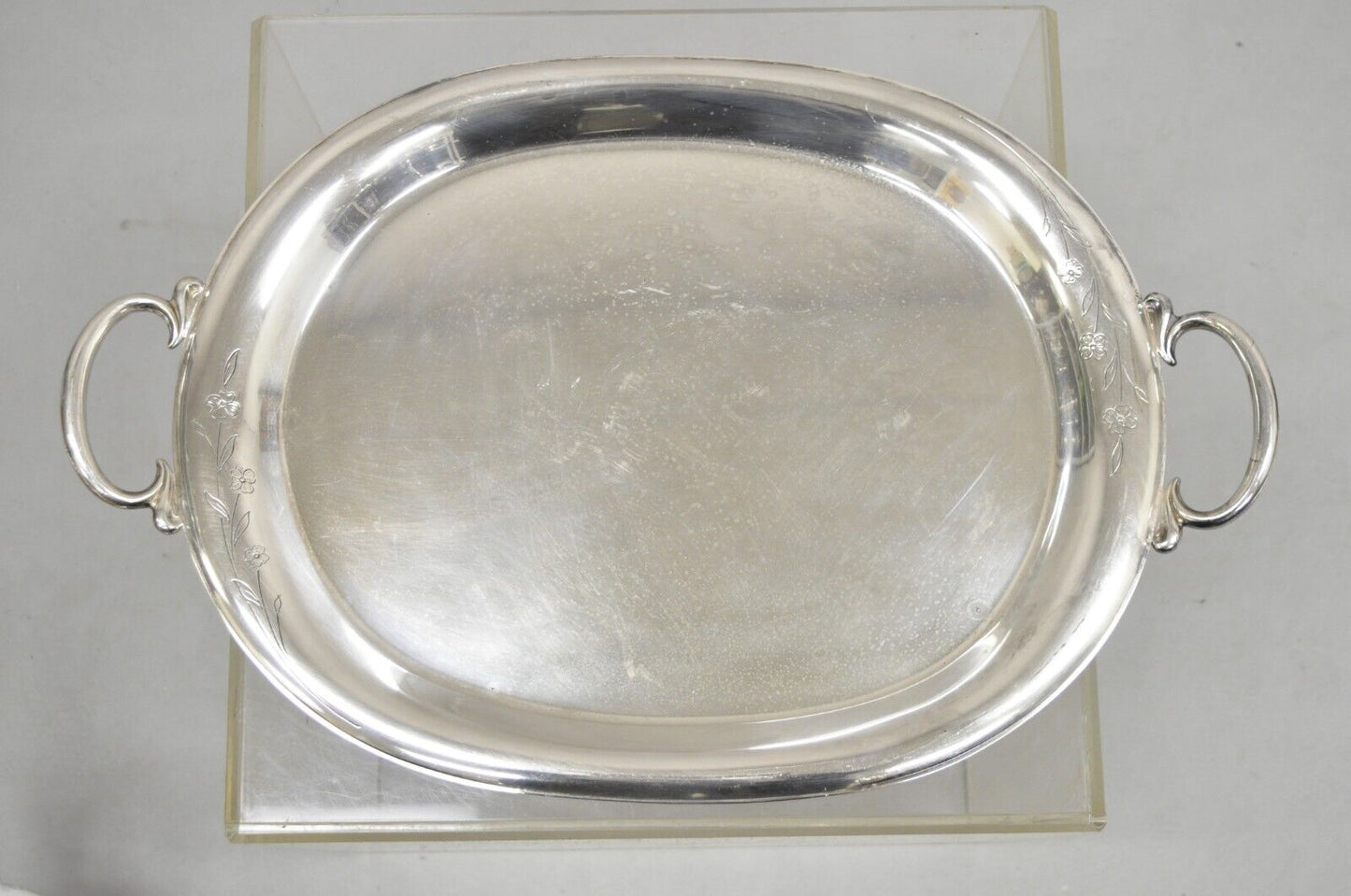 Vintage 1847 Rogers Bros. "Springtime" Silver Plated Oval Serving Platter Tray