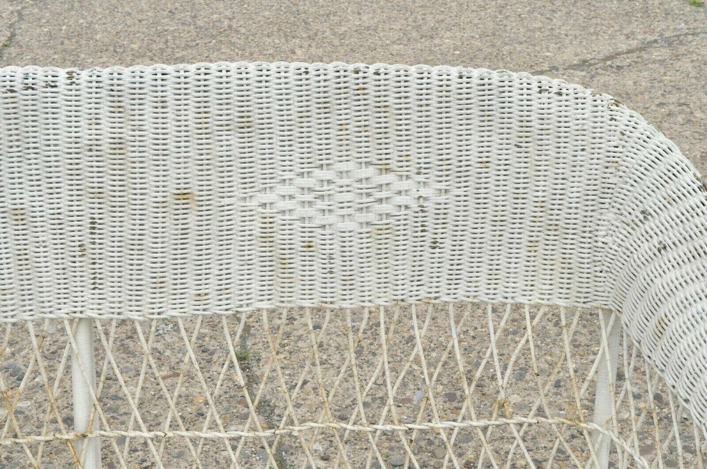 Antique Victorian Wicker Rattan White Painted Sunroom Patio Furniture Sofa