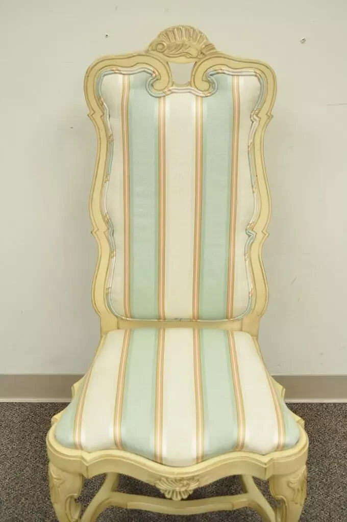 Vintage Swedish Rococo Italian Baroque Shell Carved Cream Painted Side Chair