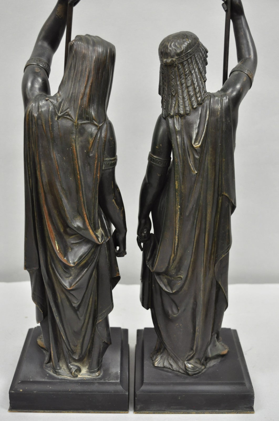 Egyptian Revival Bronze Priest & Priestess Figures after Émile Louis Picault