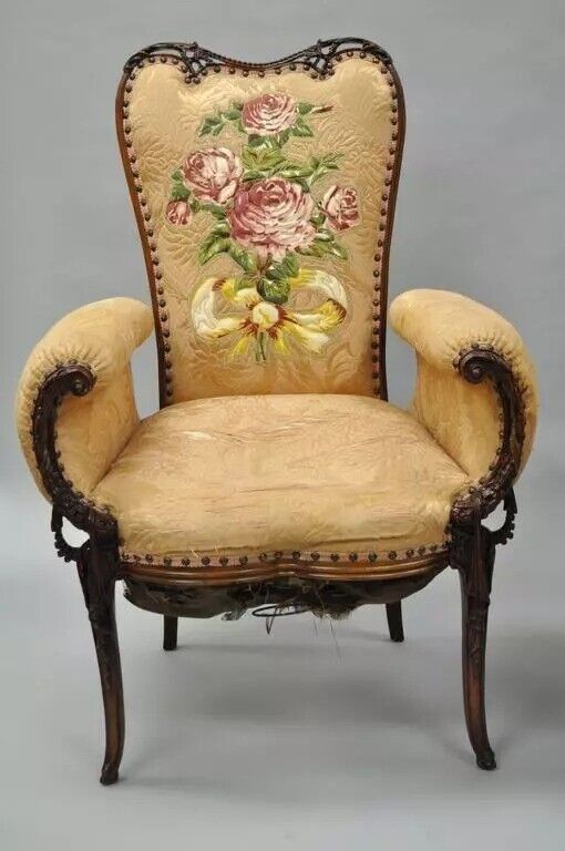 Vintage Grosfeld House French Hollywood Regency Mahogany Fireside Chairs - Pair