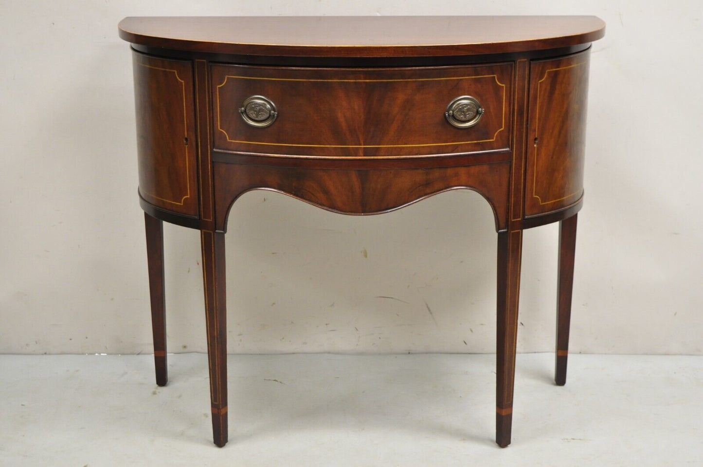 Vintage Charak Federal Style Mahogany Demilune Small Half Round Server Buffet