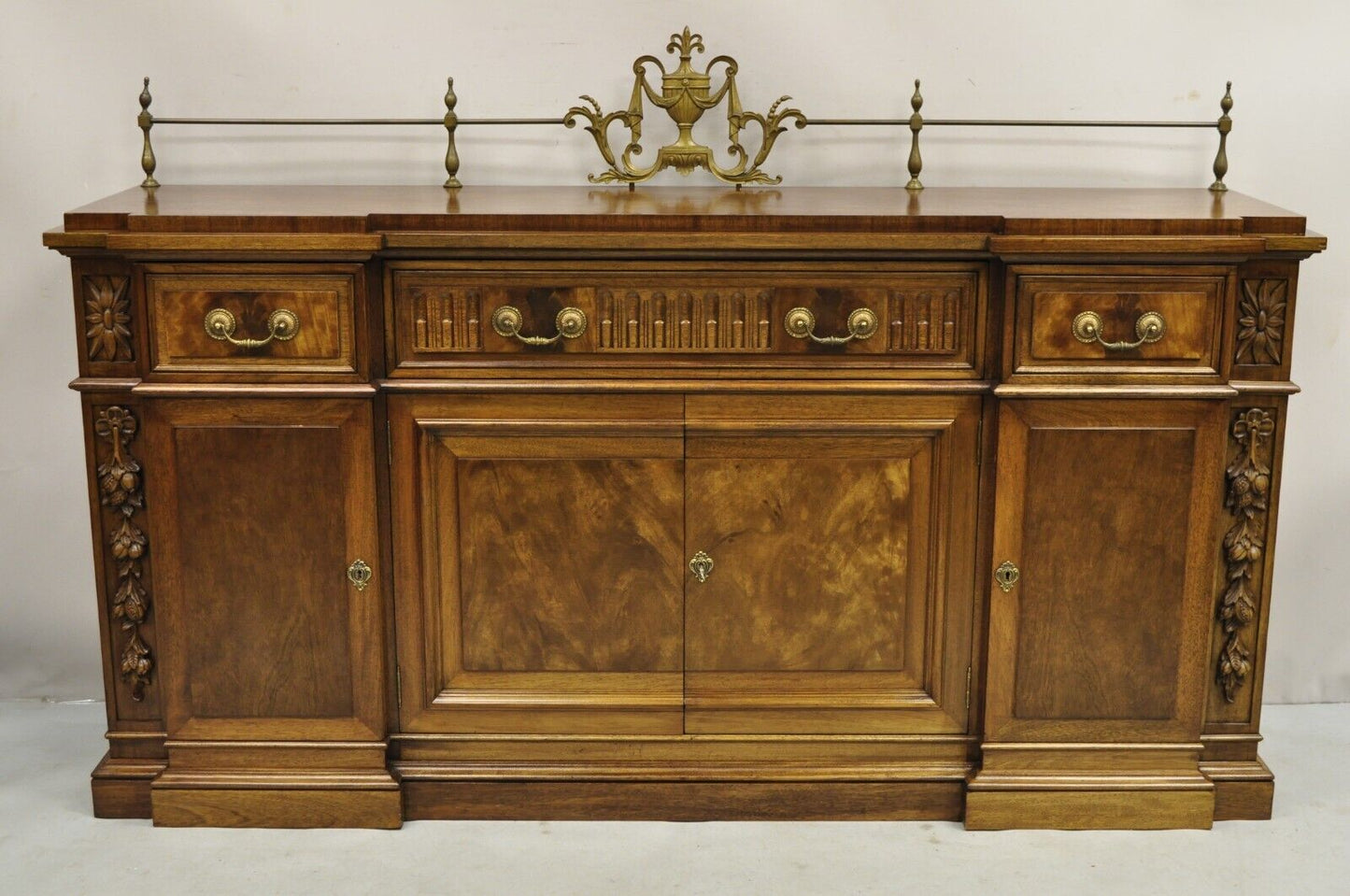 Karges French Neoclassical Style Mahogany Buffet Sideboard w/ Brass Urn Gallery