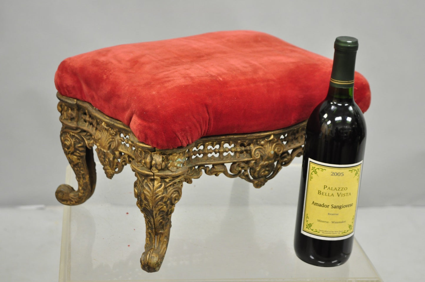Antique Victorian Cast Iron Ornate Gold Heavy Metal Petite Footstool Ottoman
