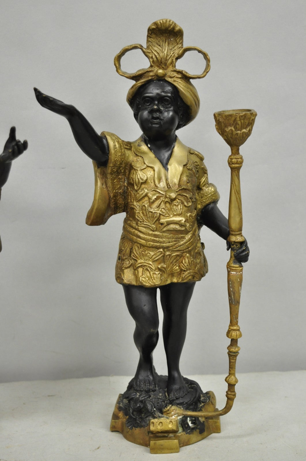 Vintage Moorish Venetian Blackamoor Figural Bronze Candelabra Candle Holder Pair