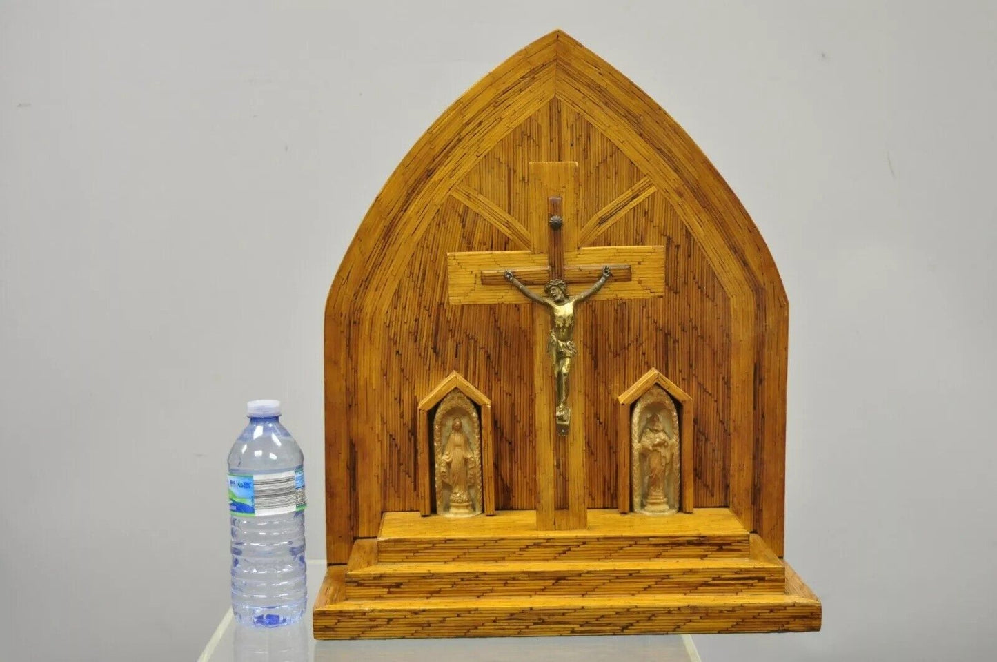 Vintage Folk Art Matchstick Prison Tramp Art Crucifix Jesus Christ Sculpture