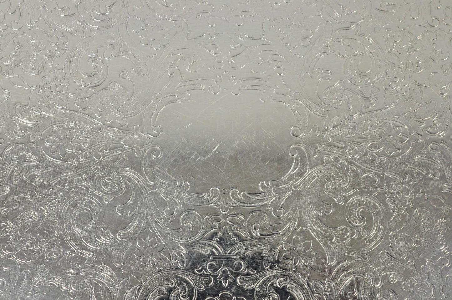 Vintage Gorham YC1466 Silver Plated Floral Repousse Bar Serving Tray w Handles