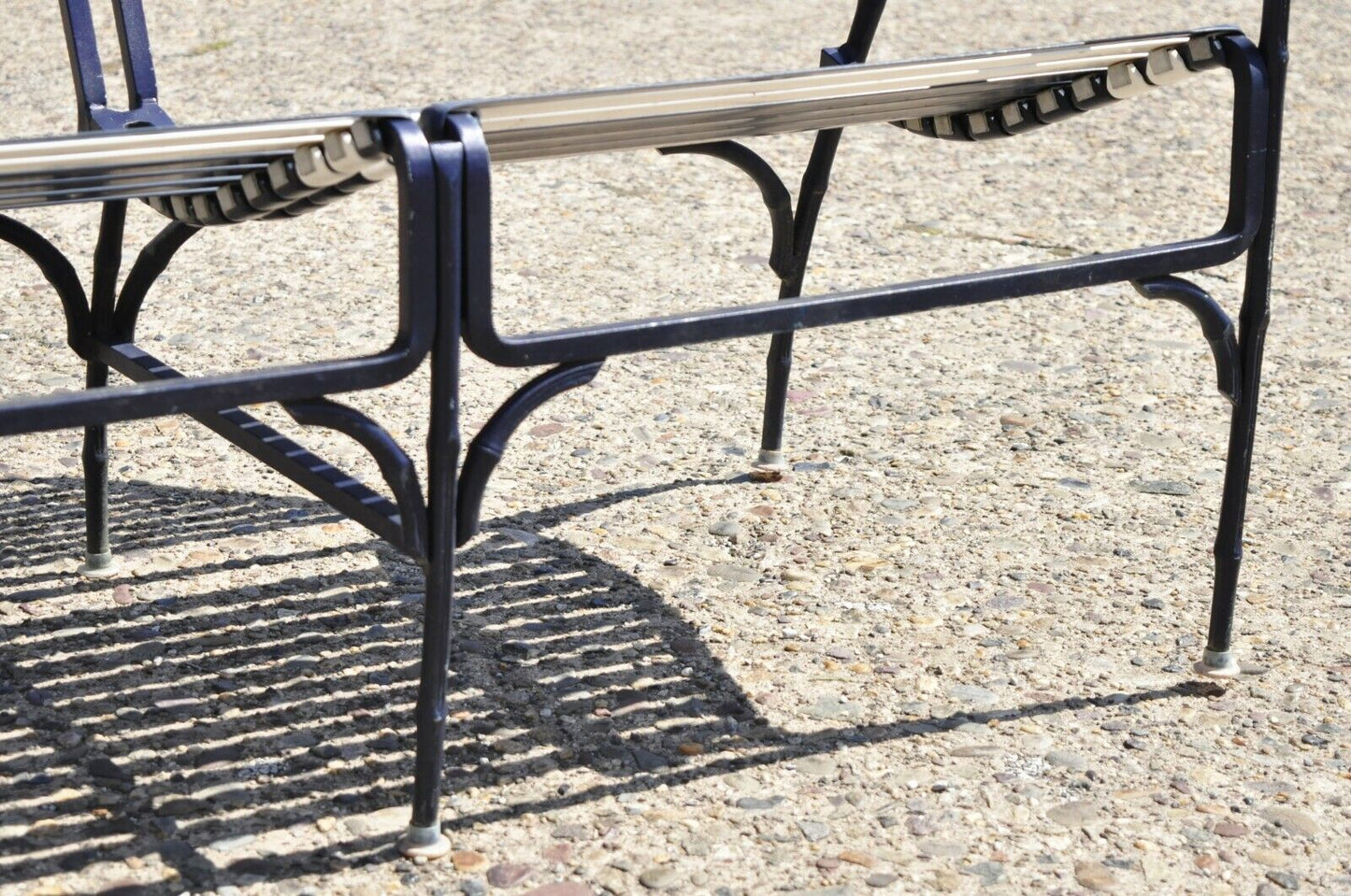Vintage Faux Bamboo Aluminum Vinyl Strap Blue Garden Patio Loveseat Settee