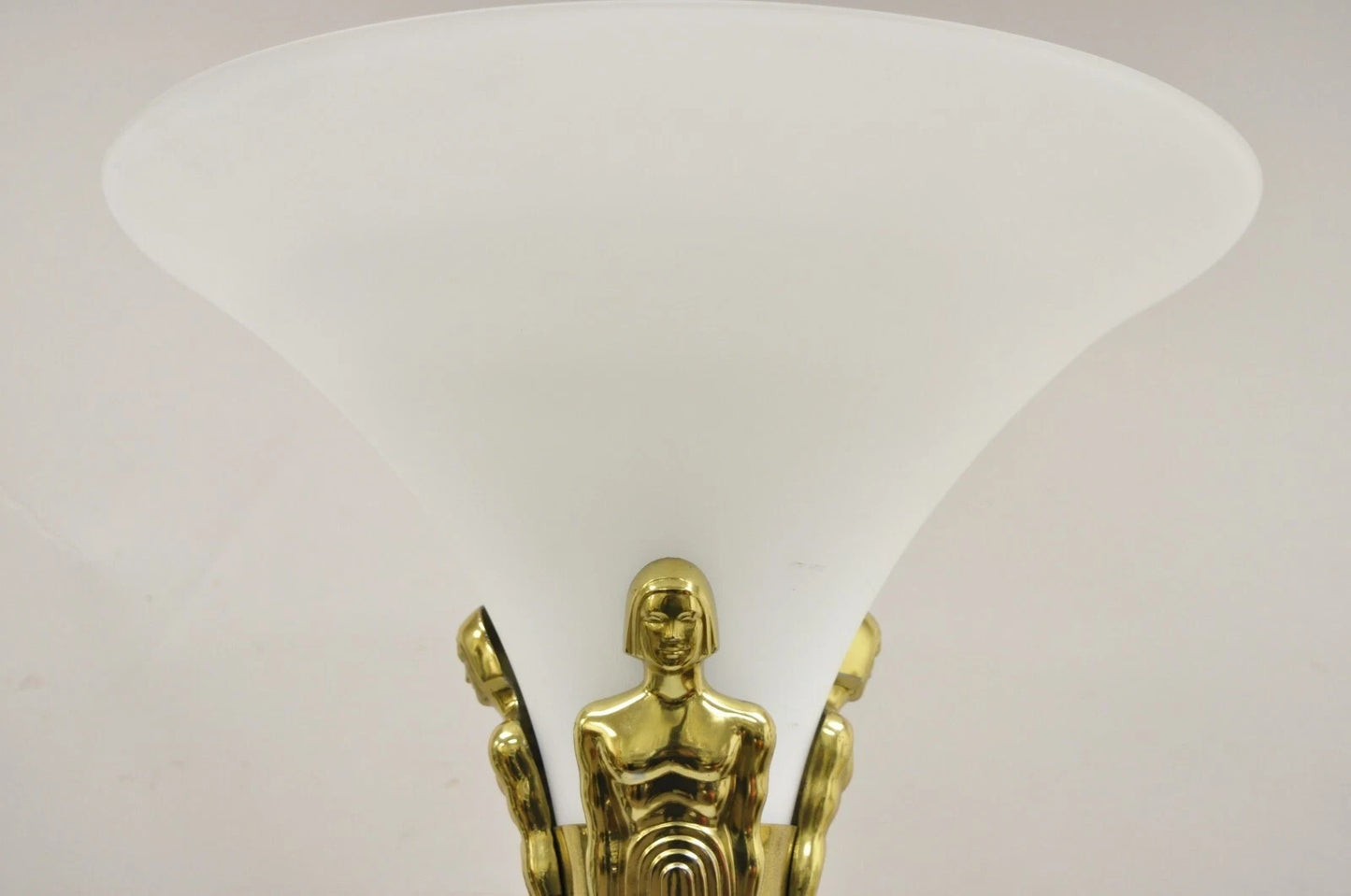 Vintage Postmodern Art Deco Figural Frosted Acrylic & Glass Torchiere Floor Lamp