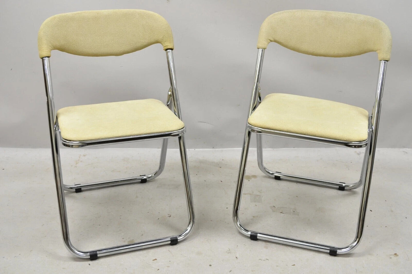 Vintage Italian Mid Century Chrome Upholstered Folding Game Chairs - Set of 4
