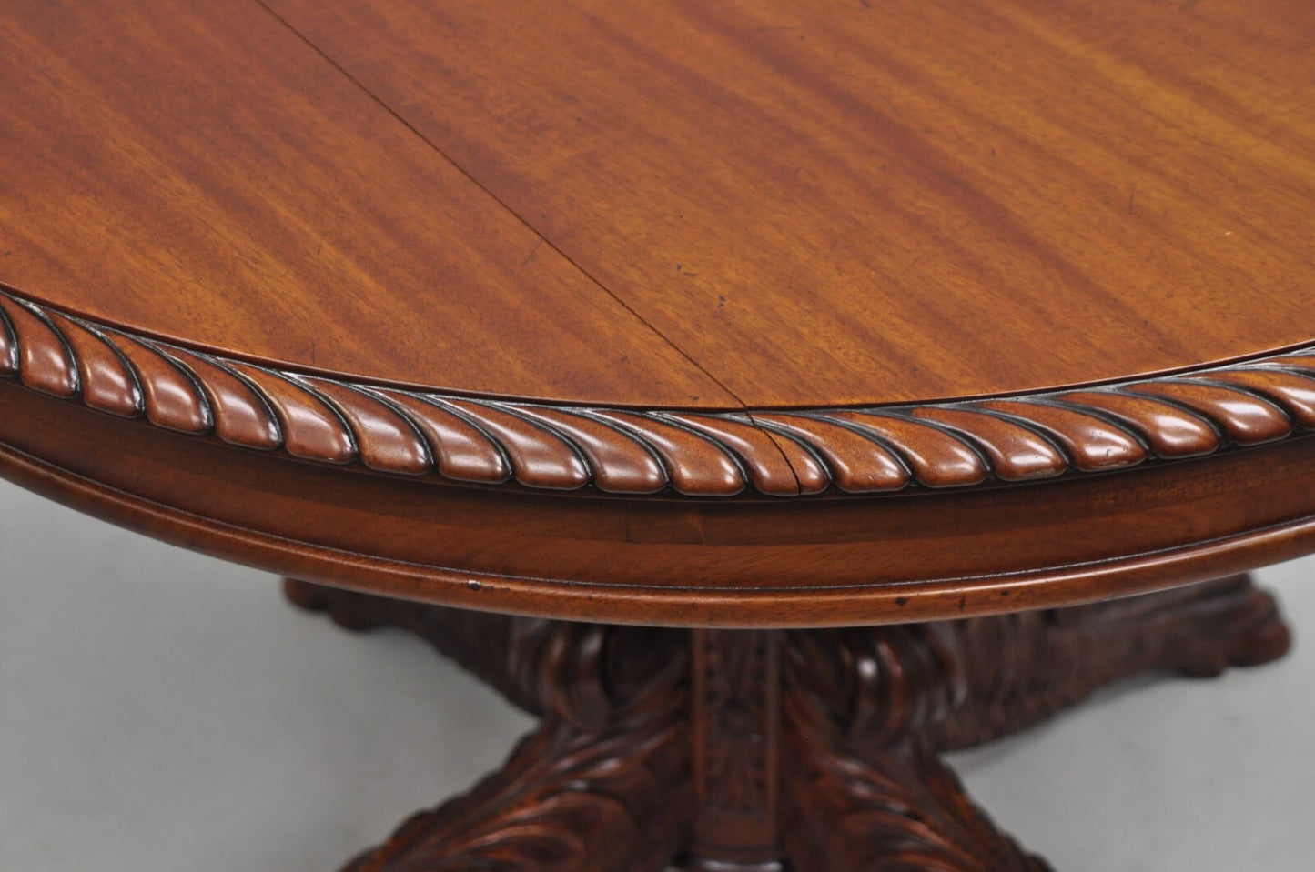 Antique French Empire Carved Mahogany Paw Foot Pedestal Base Round Center Table