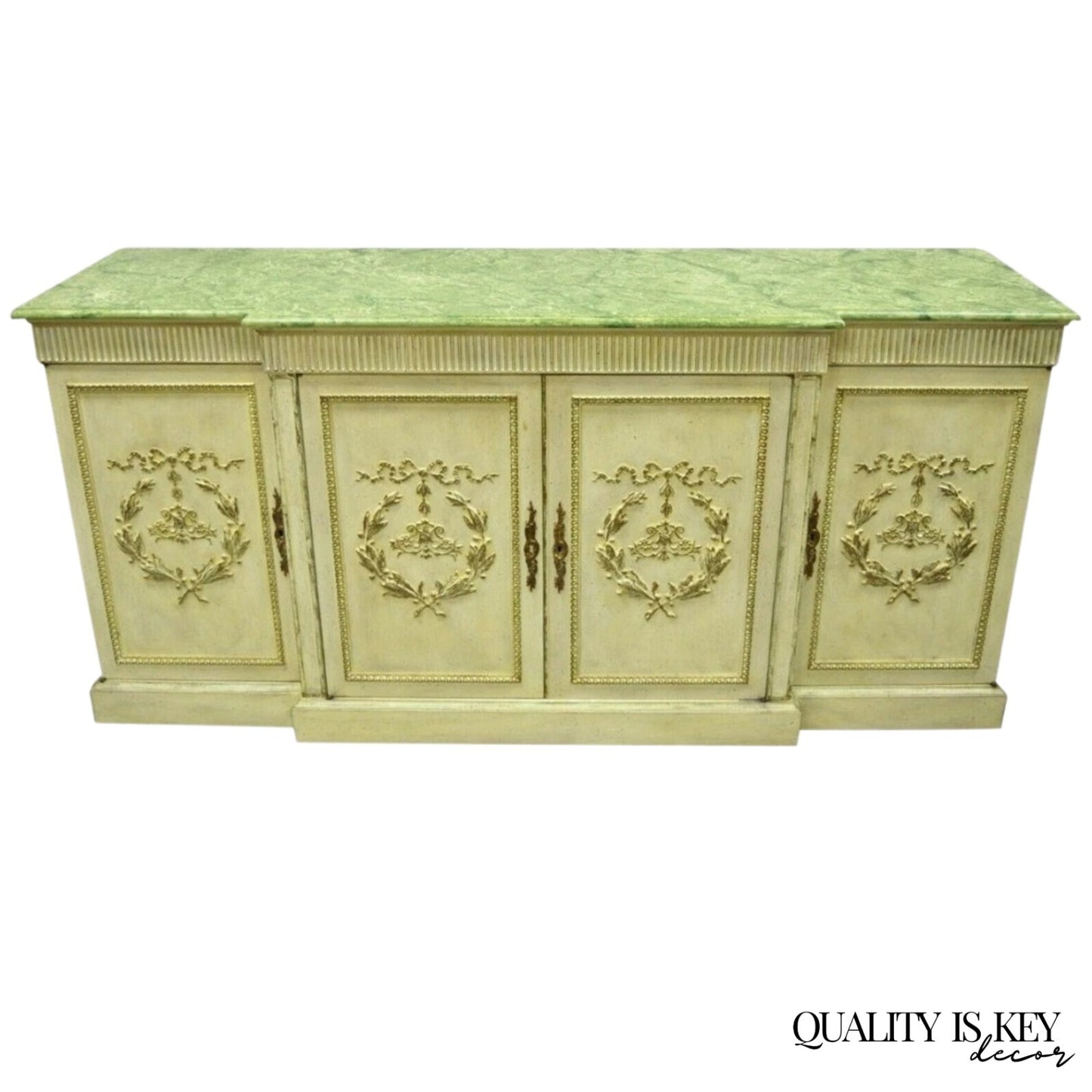 Vintage Italian Neoclassical Buffet Sideboard Credenza Green Faux Marble Top
