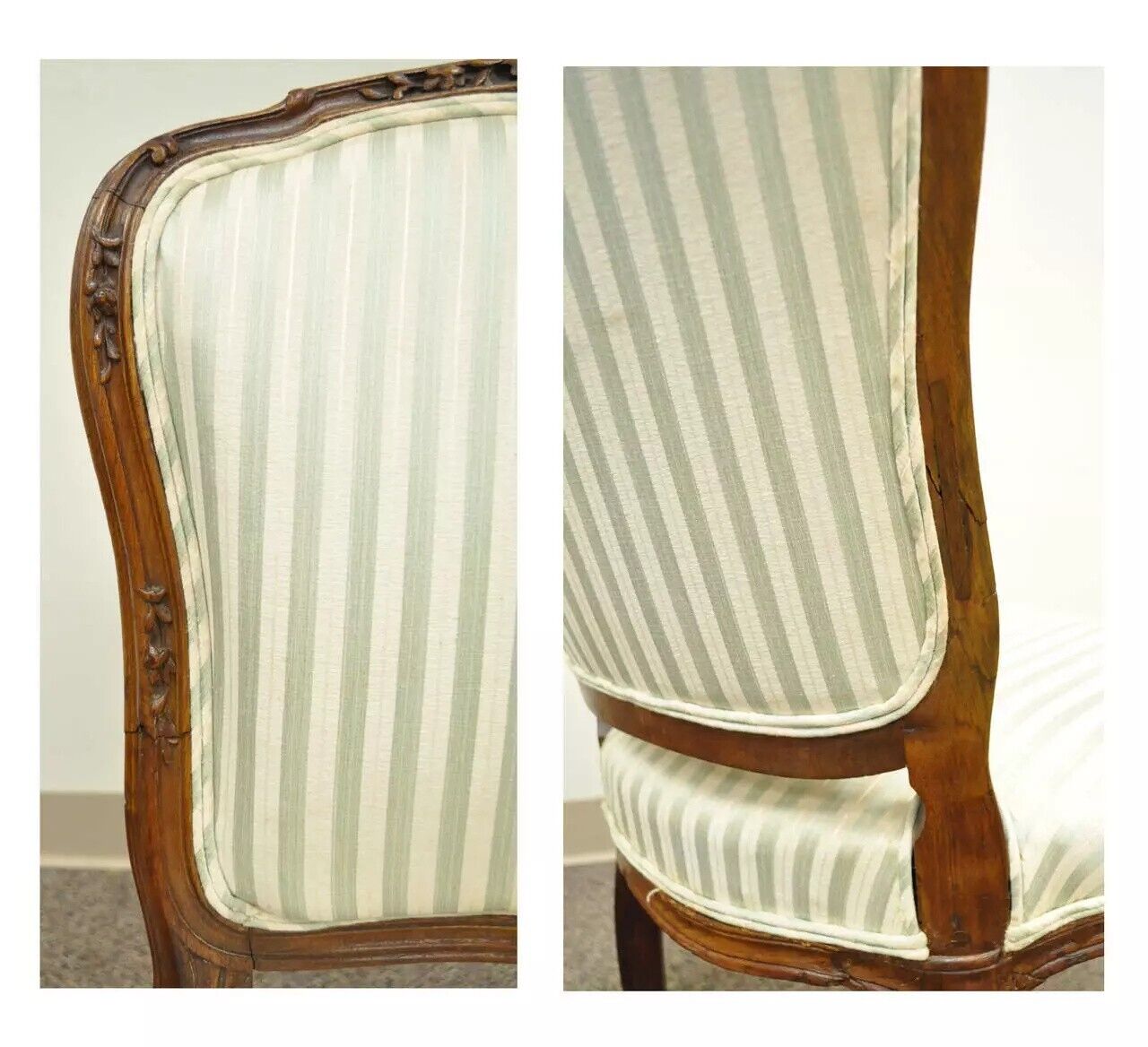 Antique French Victorian Louis XV Style Carved Walnut Side Chairs - a Pair