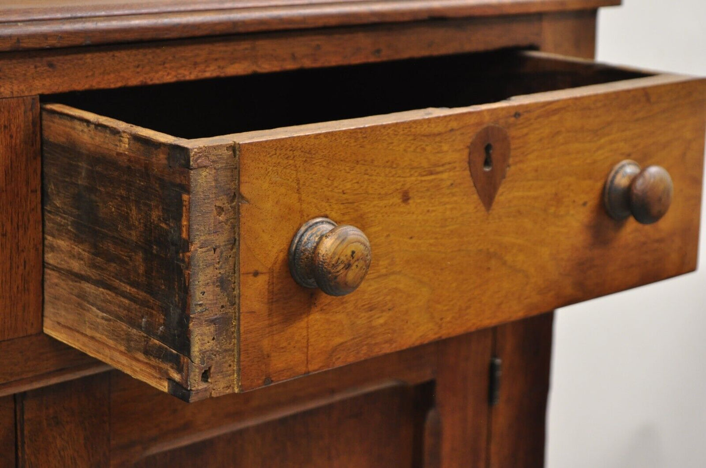 Antique American Colonial Primitive Mahogany 2 Drawer Jelly Cupboard Cabinet