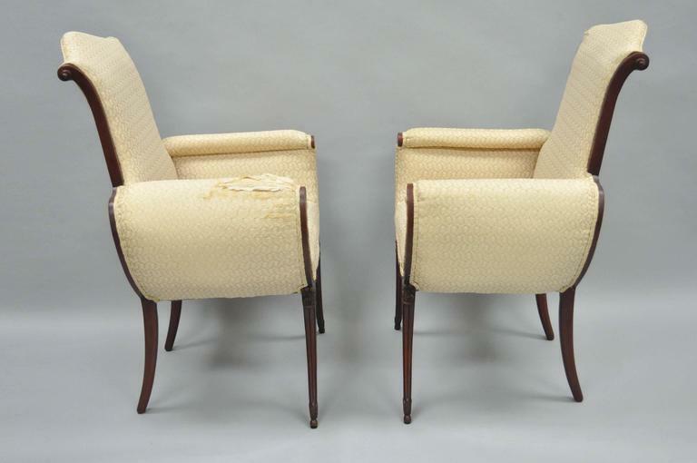 Vintage Hollywood Regency French Style Mahogany Saber Leg Lounge Chairs - a Pair