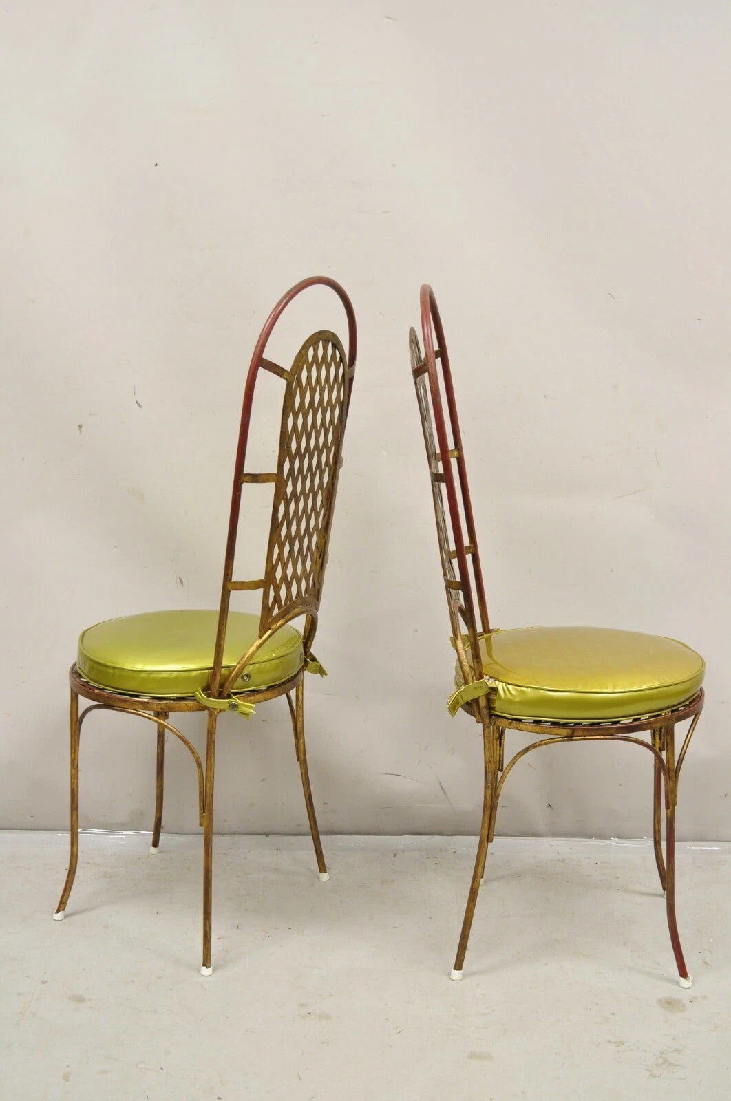 Vintage Italian Hollywood Regency Iron Gold Gilt Lattice Dining Set - 7 Pc Set
