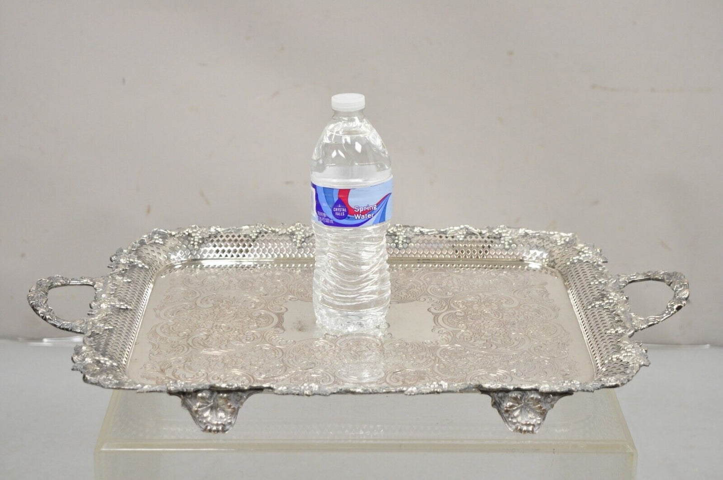 Antique Victorian Pierced Grapevine Basket Gallery Serving Platter Tray