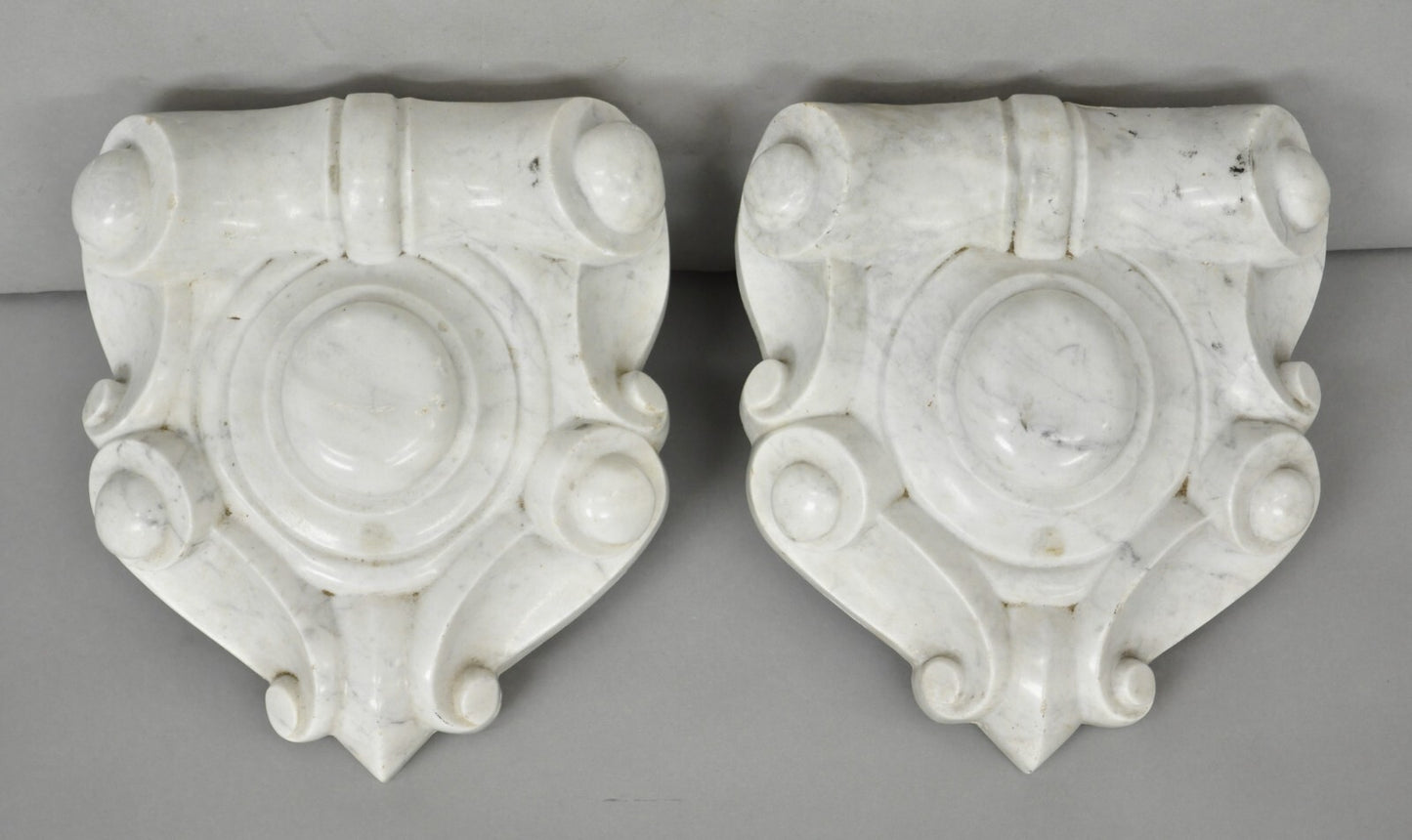 Antique Neoclassical Carved Marble Mantel Keystone Architectural Element - Pair