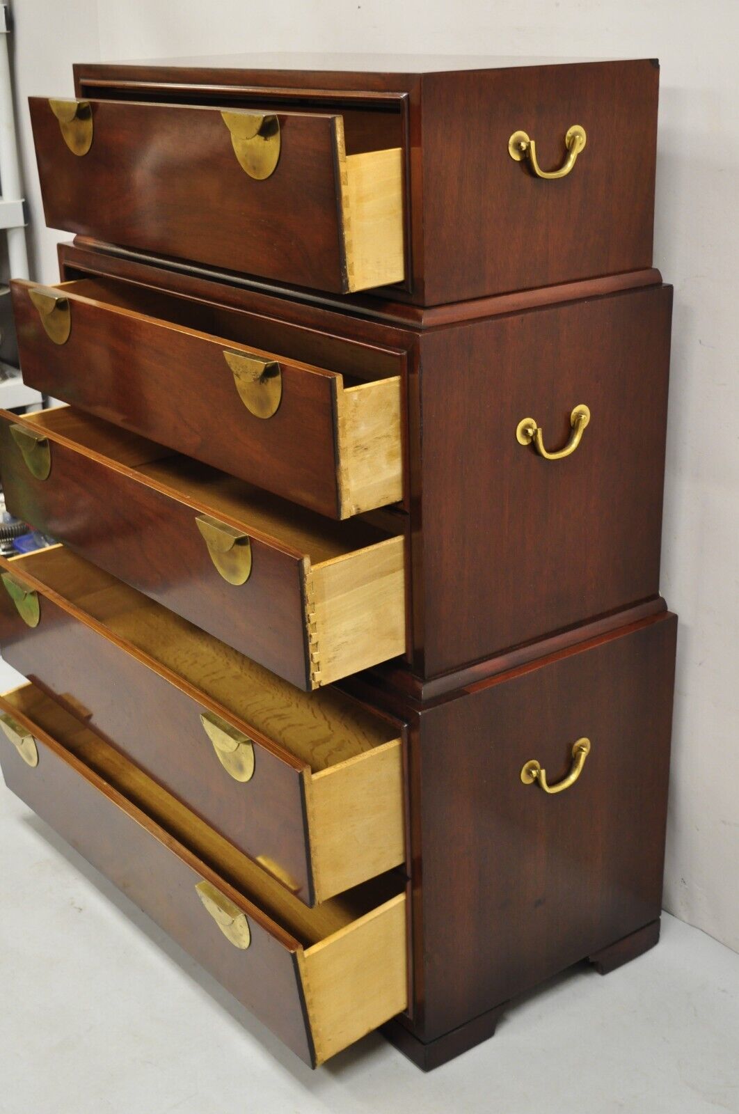 Vintage Thomasville Chinoiserie Mahogany Triple Dresser Tall Chest Highboy