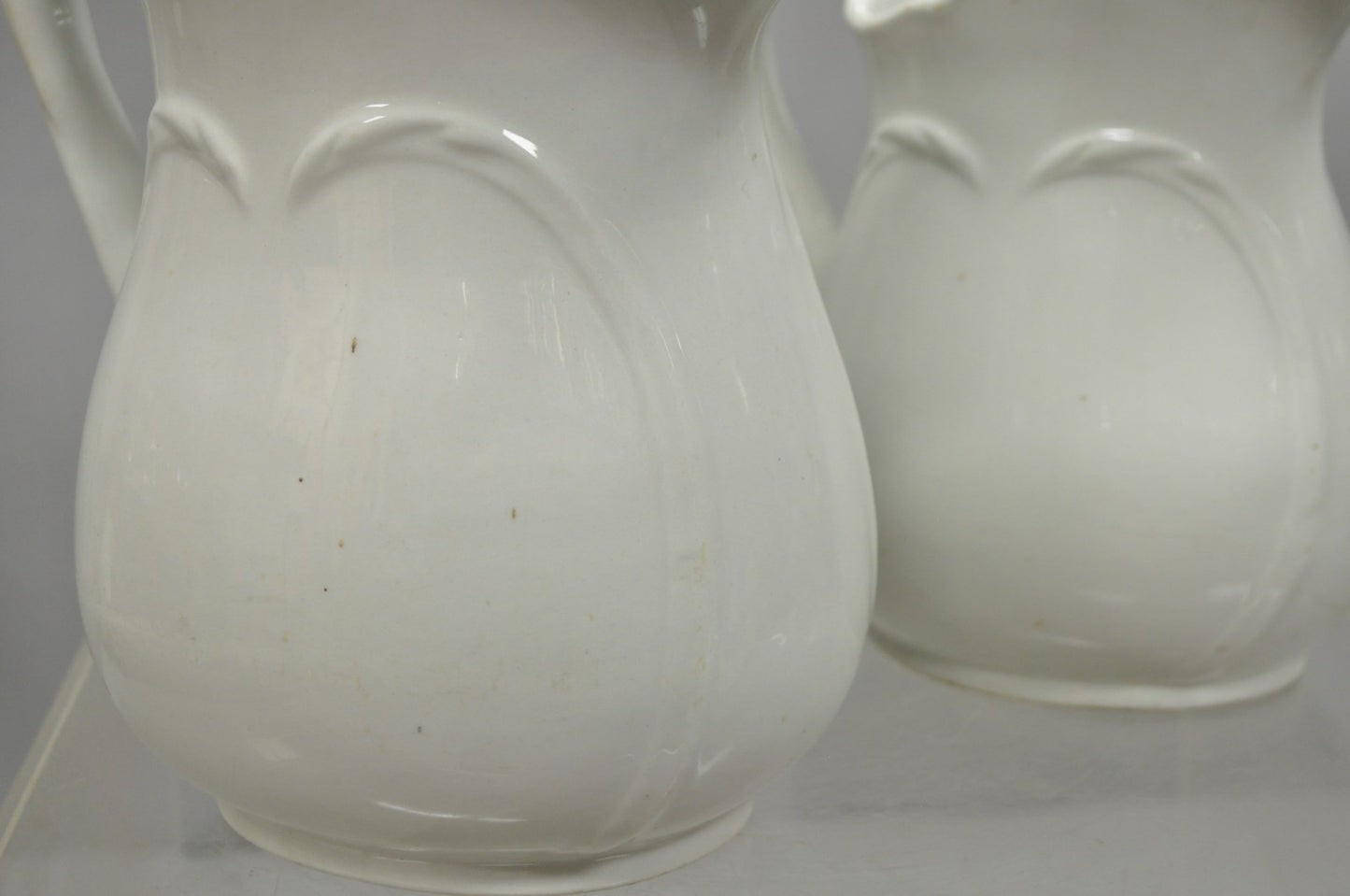 Vintage English Ironstone White Farmhouse Milk Water Pitchers - Set of 2