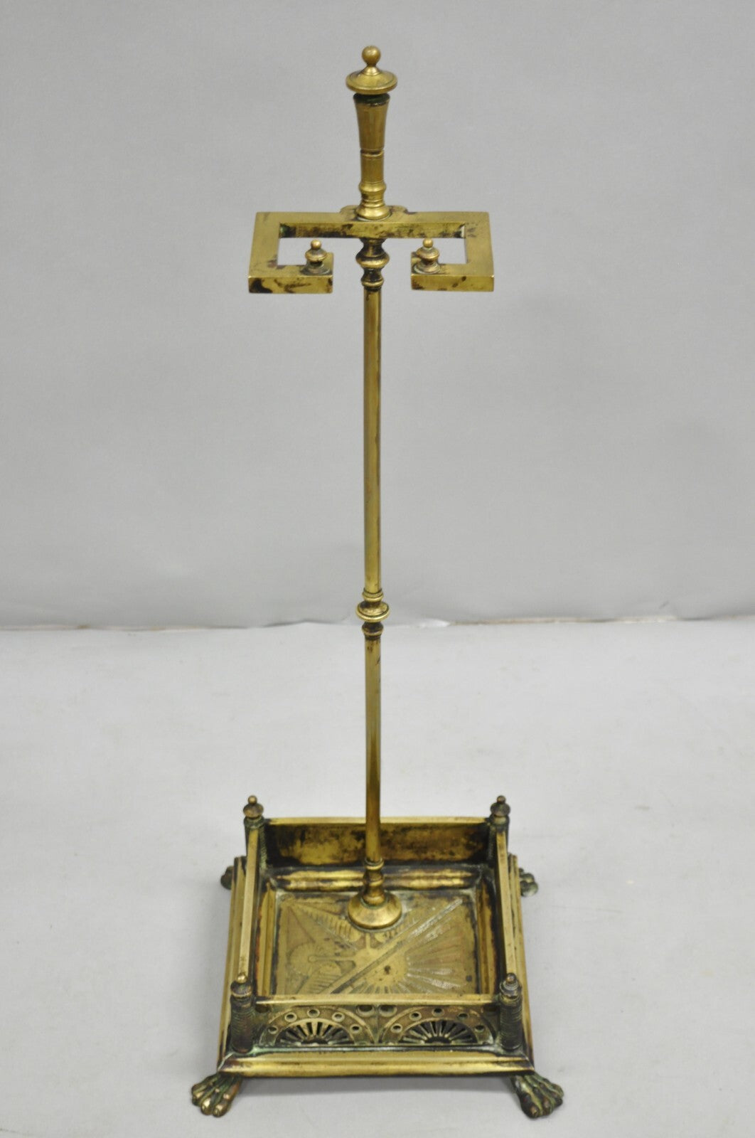 Antique English Art Nouveau Brass Paw Foot Fireplace Tool Set - 4 Pc Set