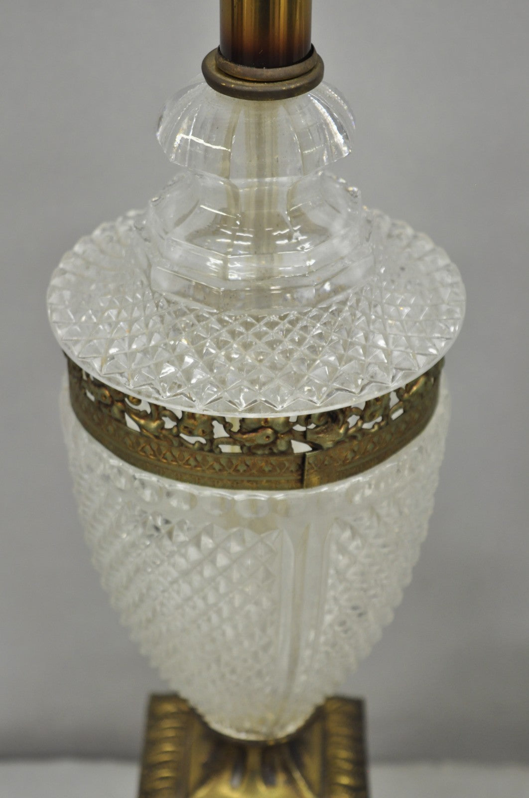 Vintage French Empire Hollywood Regency Cut Glass Crystal Urn Table Lamps - Pair