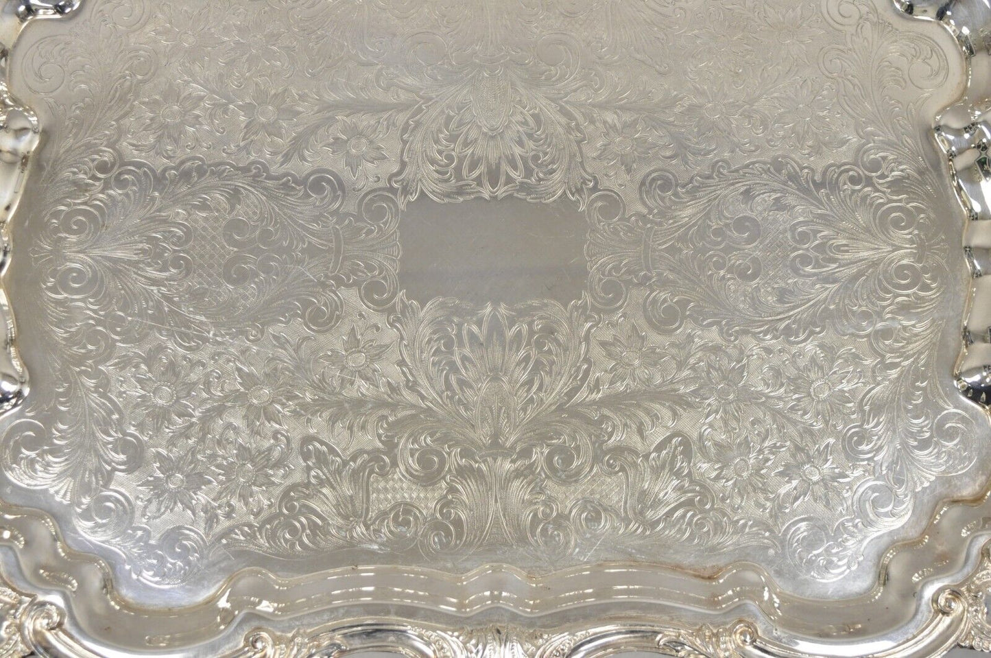 Vintage English Silver Mfg Corp Large Silver Plated Etched Platter Tray