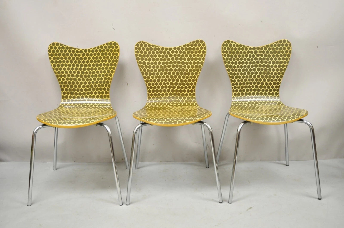Modern Honeycomb Print Arne Jacobsen Series 7 Style Side Chairs - Set of 3