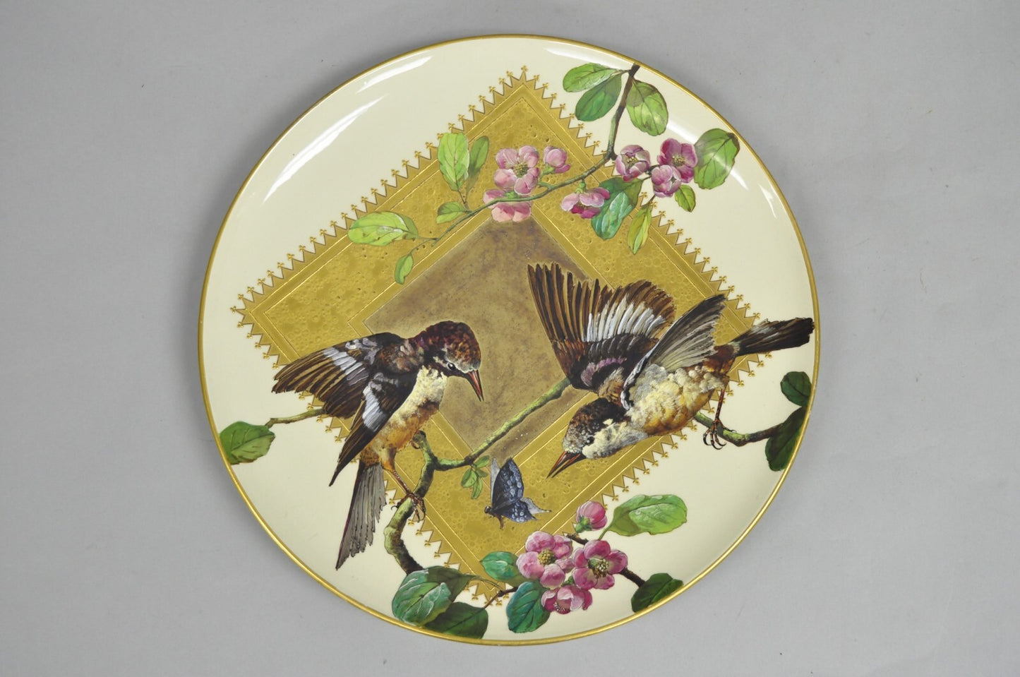 Antique Montereau B&Cie Faience French Porcelain Hand Painted Bird Charger Plate