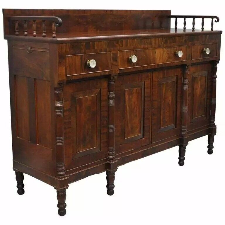 Antique 19th C. American Empire Crotch Flame Mahogany Sideboard Buffet