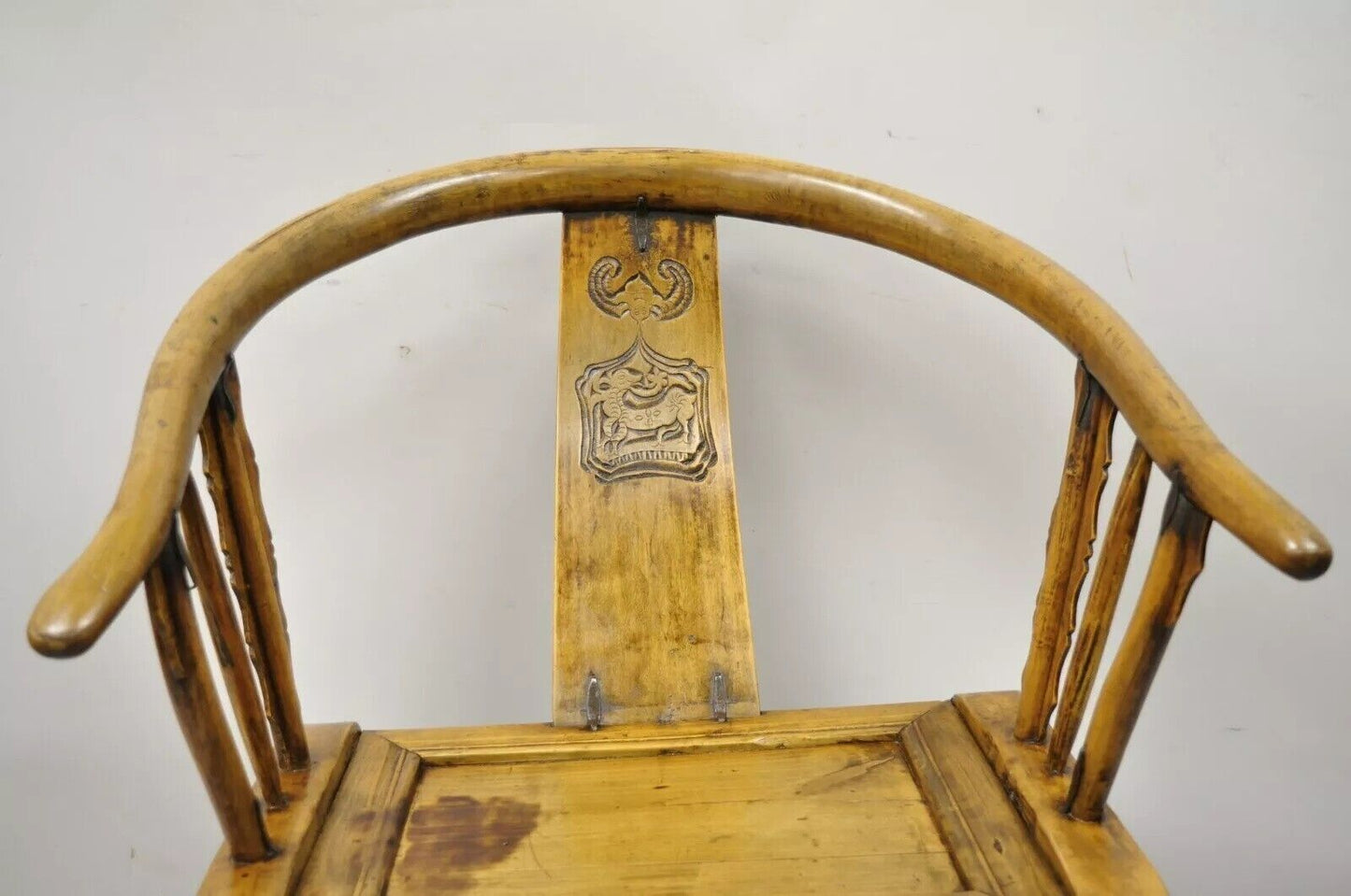 Chinese Carved Hardwood Horseshoe Ming Style Barrel Back Lounge Arm Chair