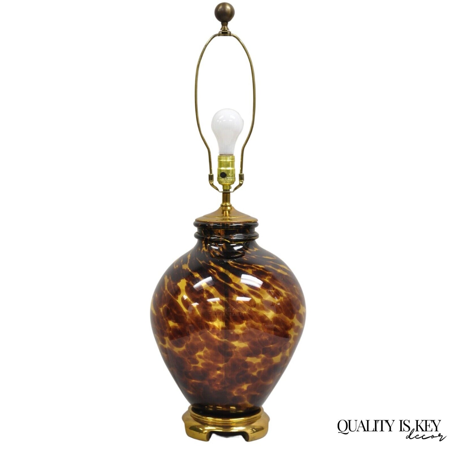 Vintage Chinoiserie Hollywood Regency Tortoise Shell Blown Glass Table Lamp