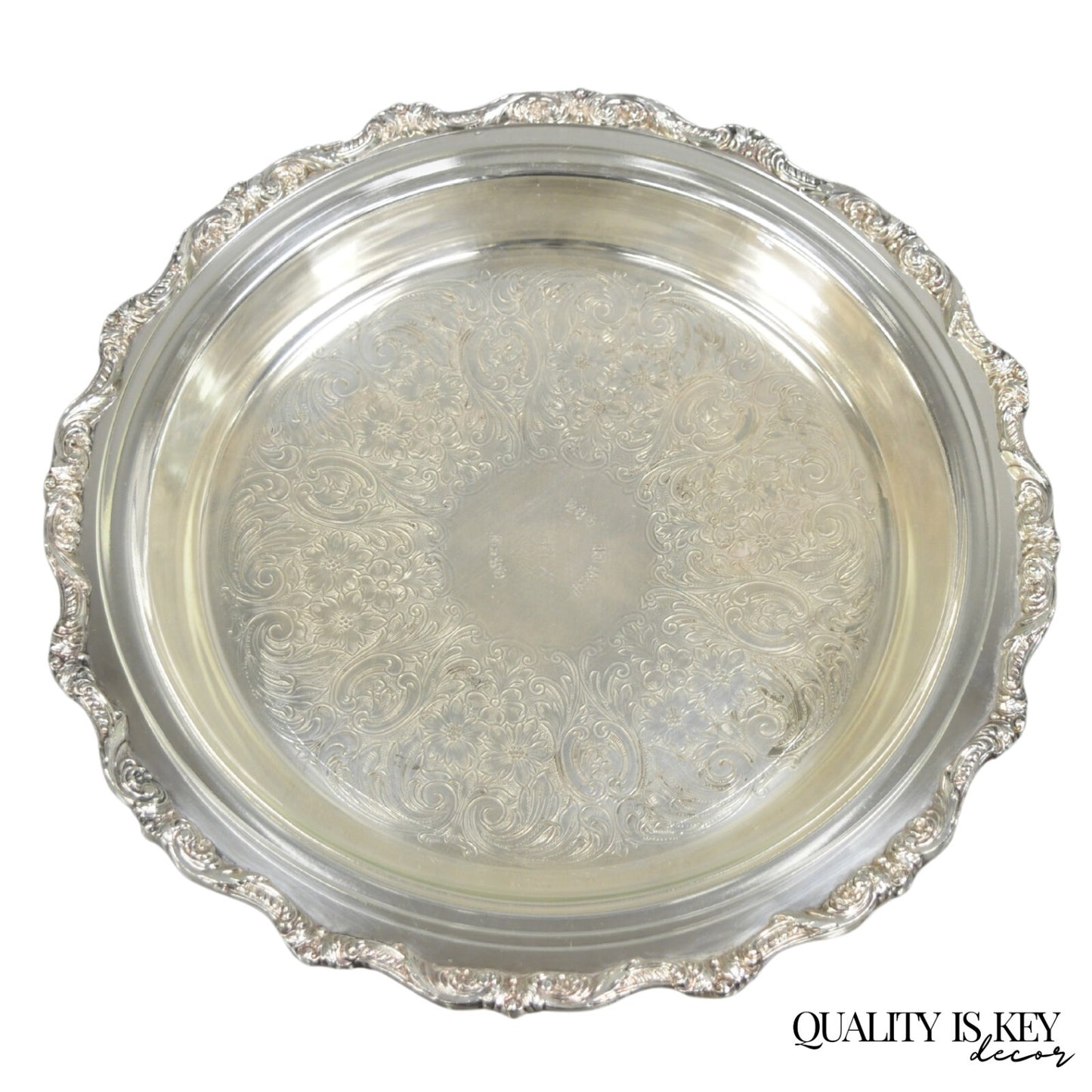 Old English by Poole 5017 Round 12" Silver Plated Platter Dish w/ Glass Insert