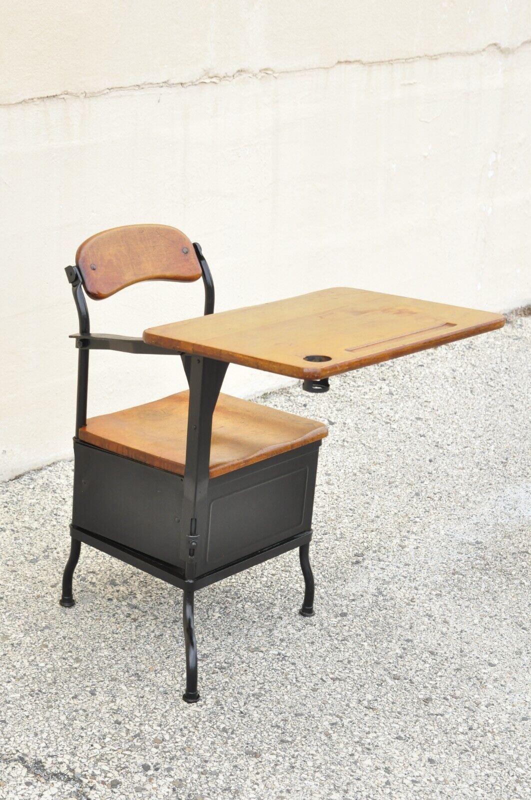 Antique American Industrial Iron and Maple Childs School Writing Desk